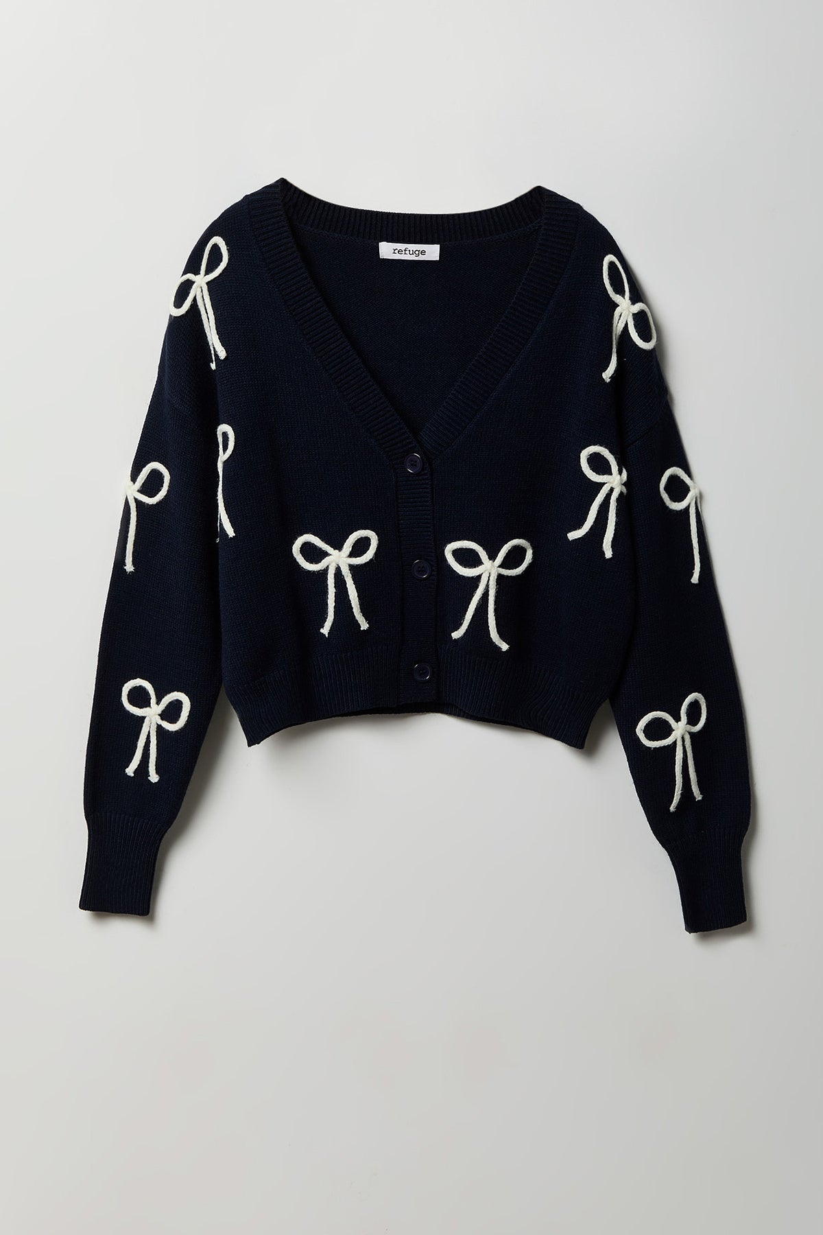 3D V-Neck Button-Up Cardigan - Navy