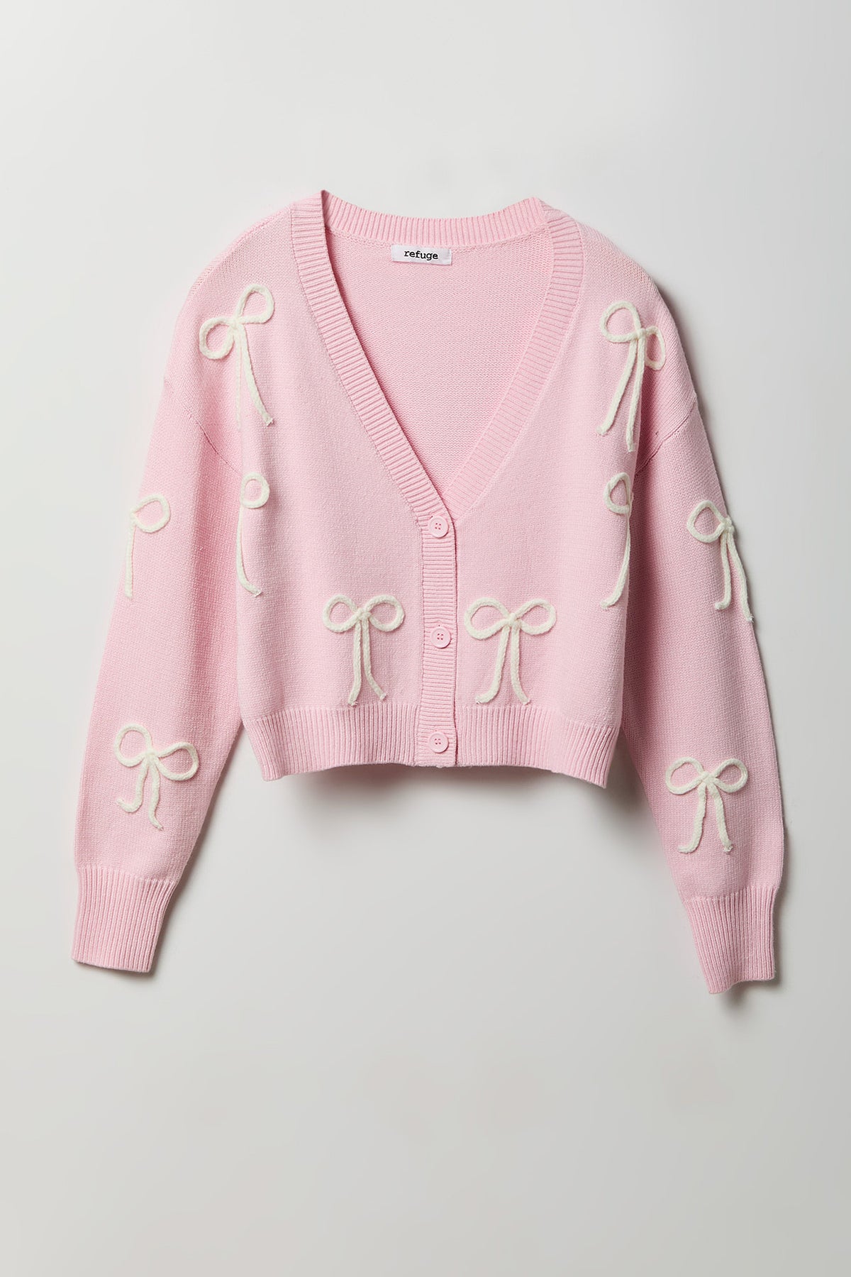 3D V-Neck Button-Up Cardigan - Light Pink