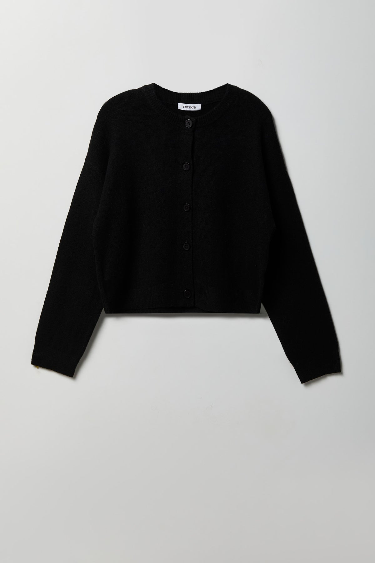 Mossy Knit Button Front Cardigan - Black