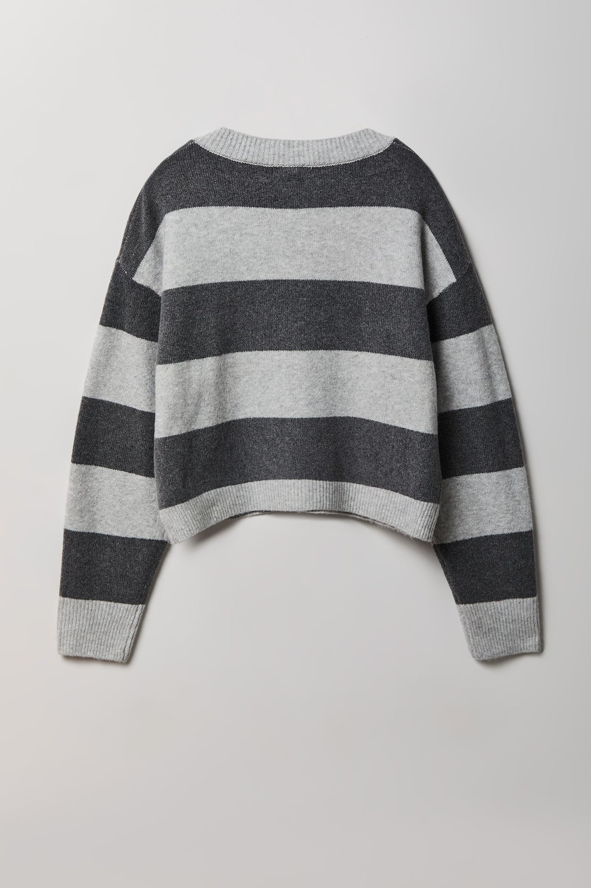 Alt View 2. Mossy Knit Striped Cardigan - Heather Grey