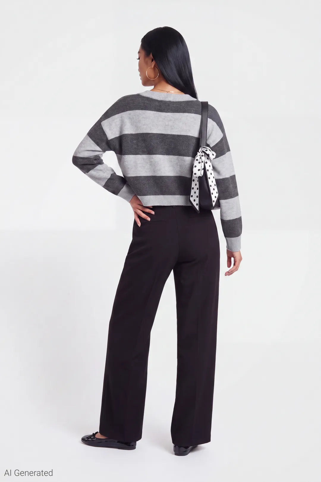 Alt View 3. Mossy Knit Striped Cardigan - Heather Grey