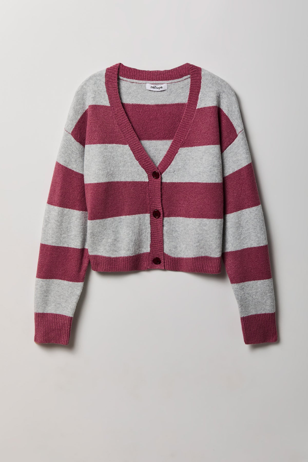 Mossy Knit Striped Cardigan - Plum