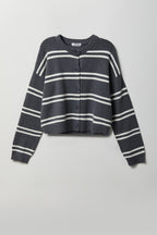 Striped Mossy Knit Button Front Cardigan