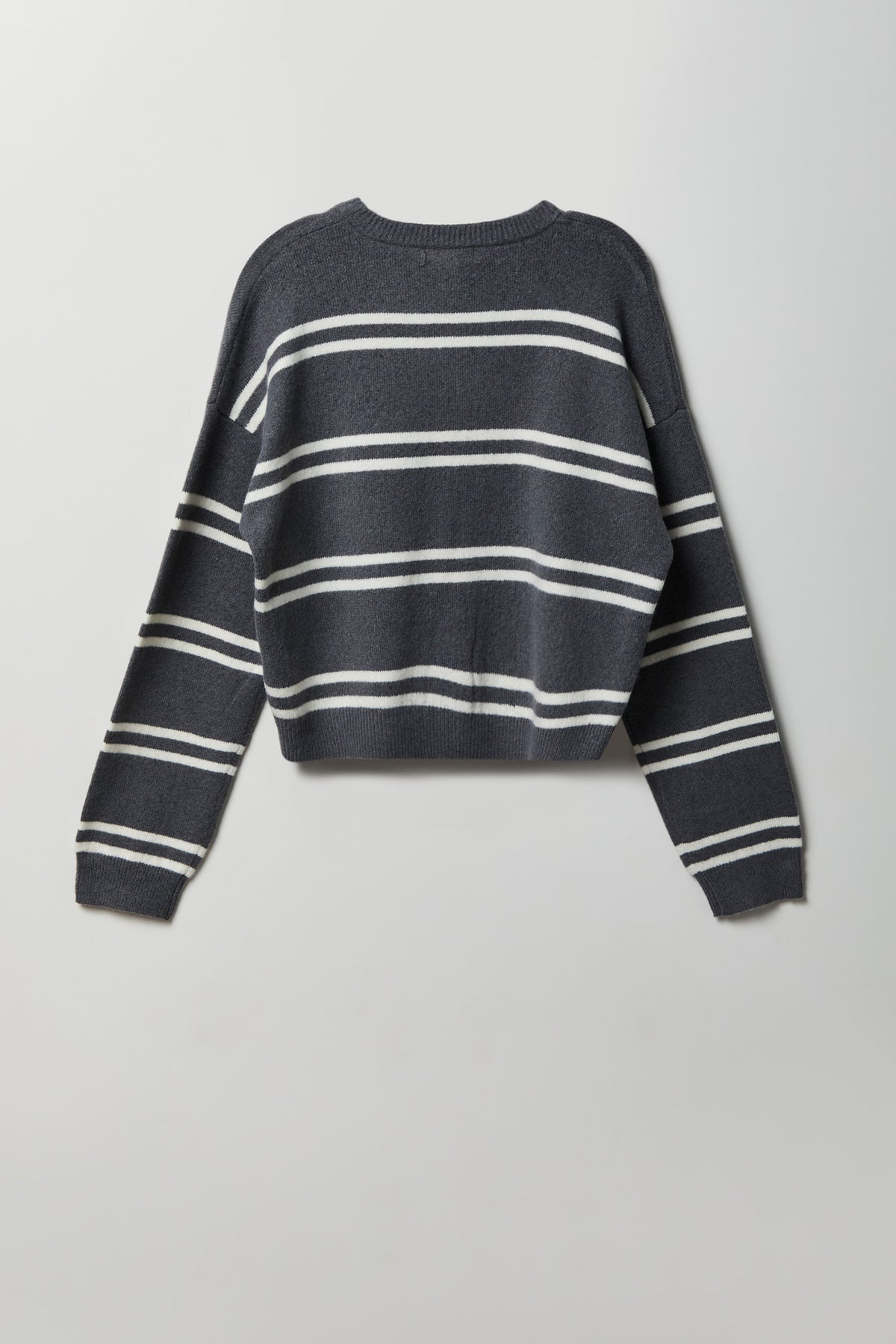 Alt View 2. Striped Mossy Knit Button Front Cardigan - Charcoal