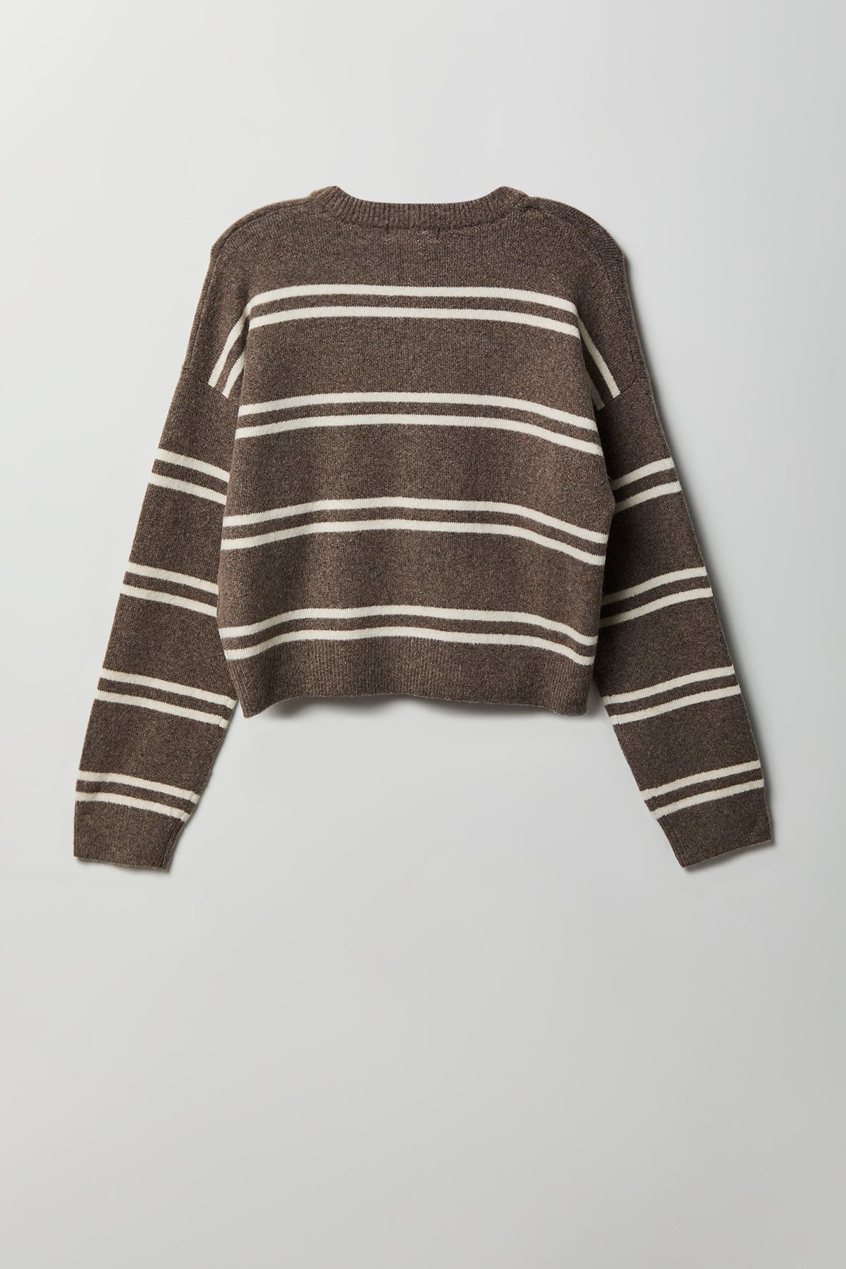 Alt View 2. Striped Mossy Knit Button Front Cardigan - Dark Brown