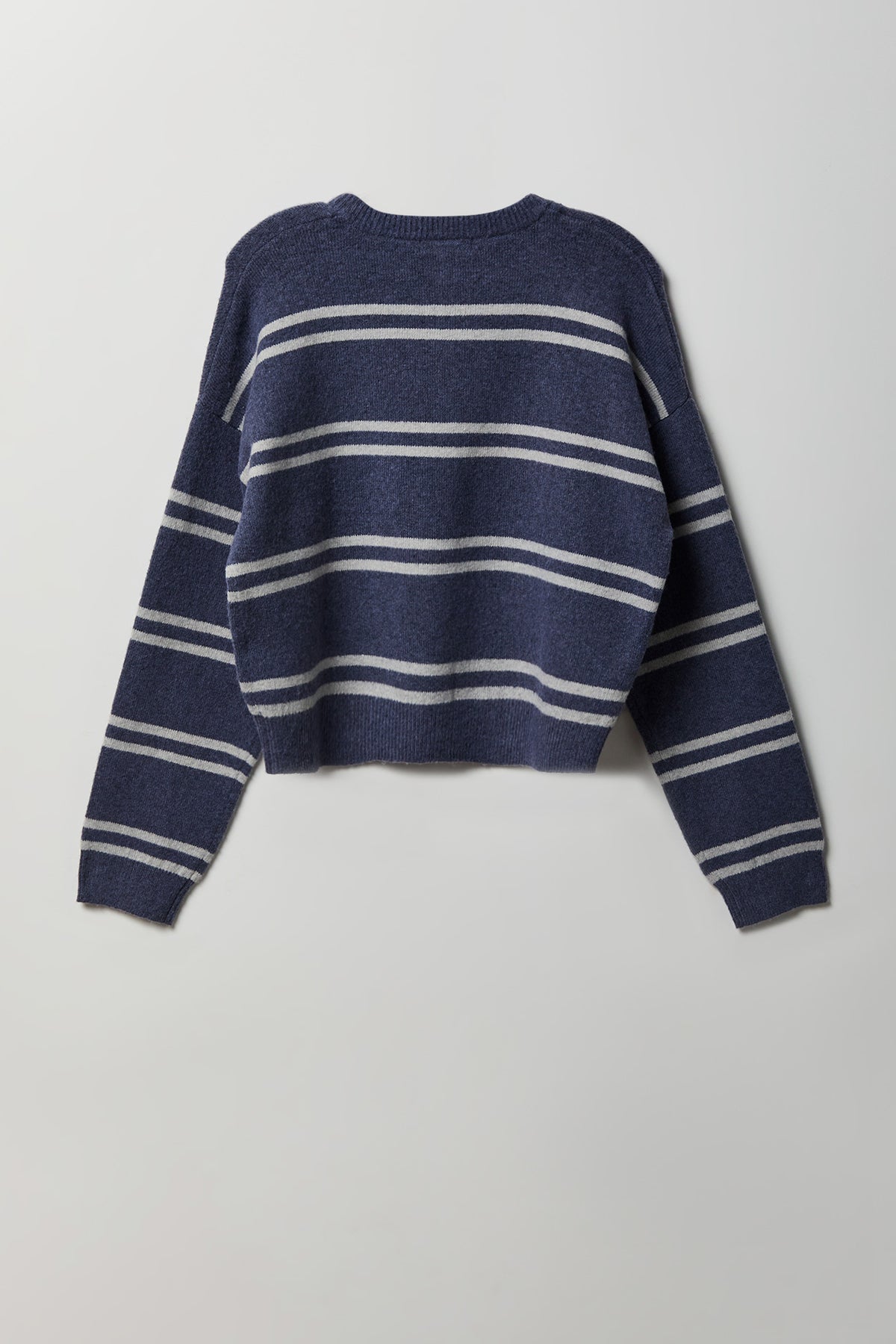 Alt View 2. Striped Mossy Knit Button Front Cardigan - Blue