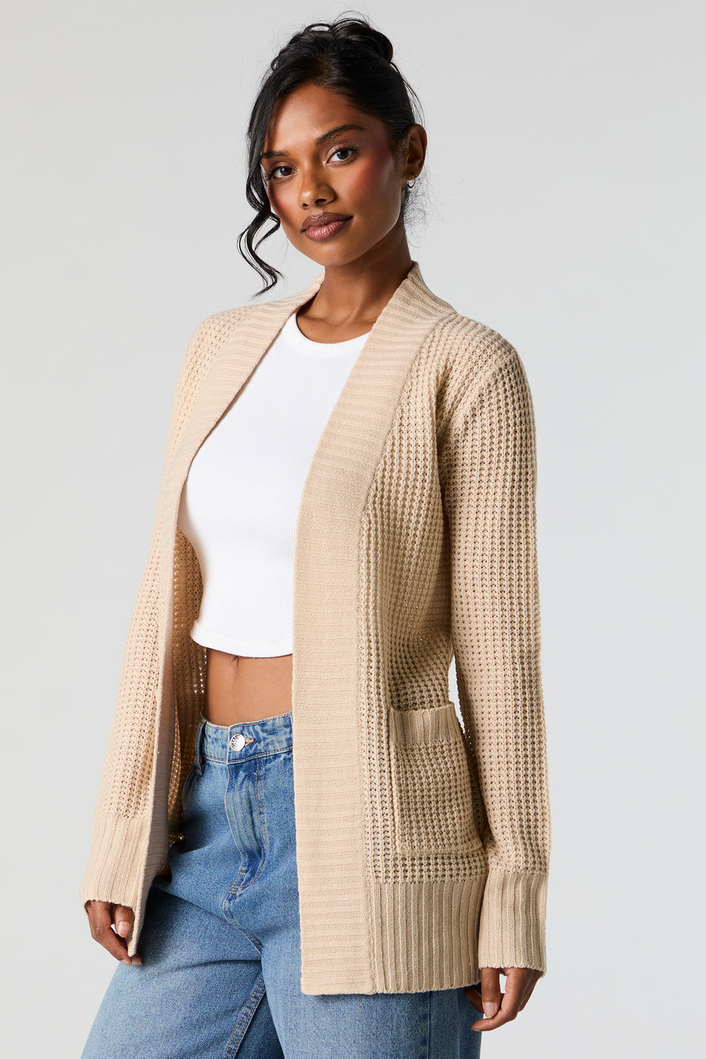 Waffle Knit Open Front Cardigan Waffle Knit Open Front Cardigan 9