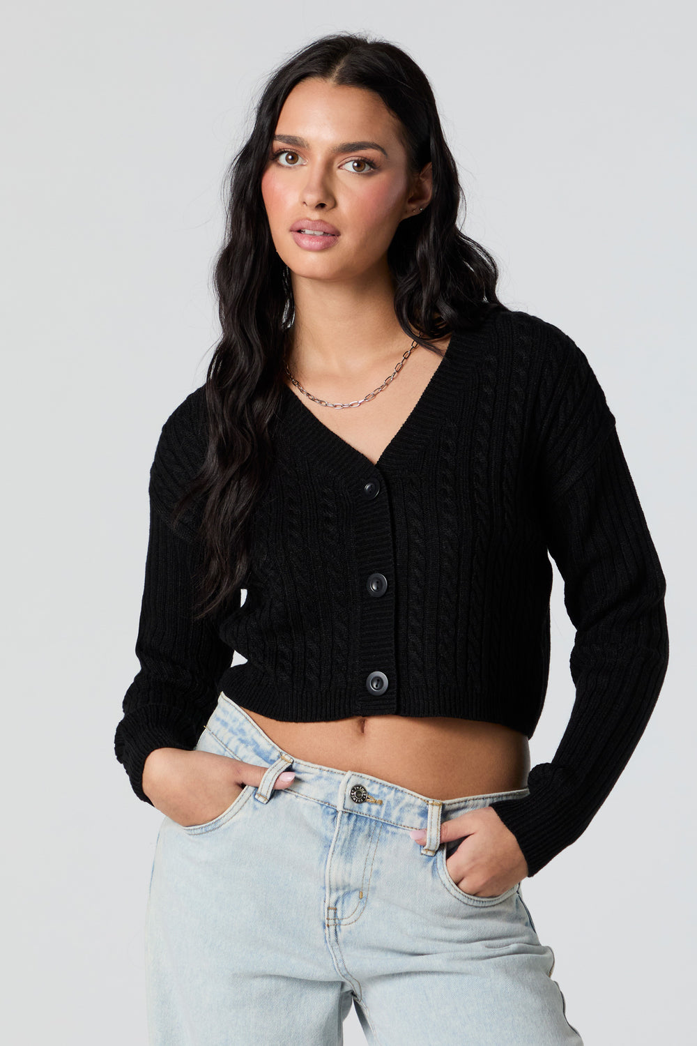 Cable Knit Button-Up Cropped Cardigan Cable Knit Button-Up Cropped Cardigan 4