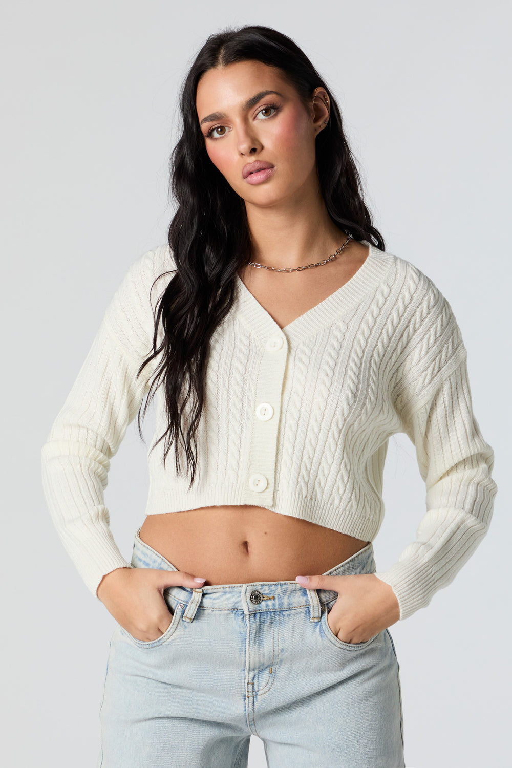 Cable Knit Button-Up Cropped Cardigan Cable Knit Button-Up Cropped Cardigan 7