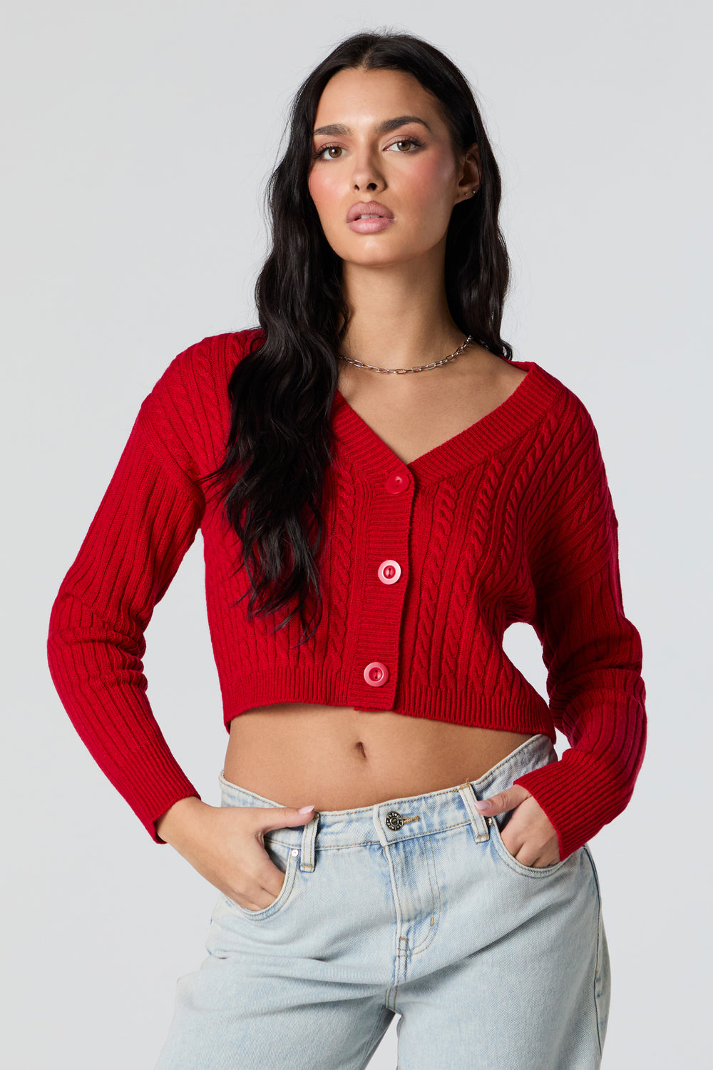 Cable Knit Button-Up Cropped Cardigan Cable Knit Button-Up Cropped Cardigan 1