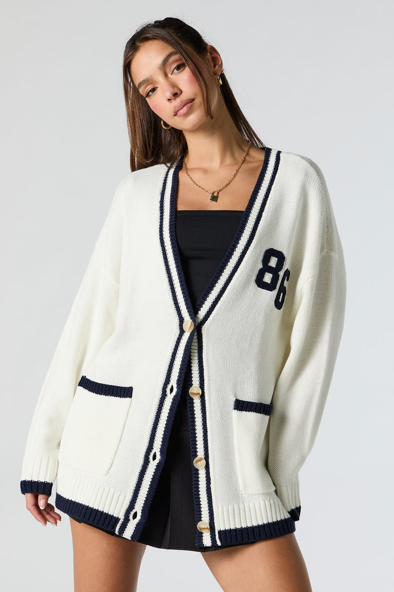 86 Chenille Embroidered Button-Up Knit Cardigan