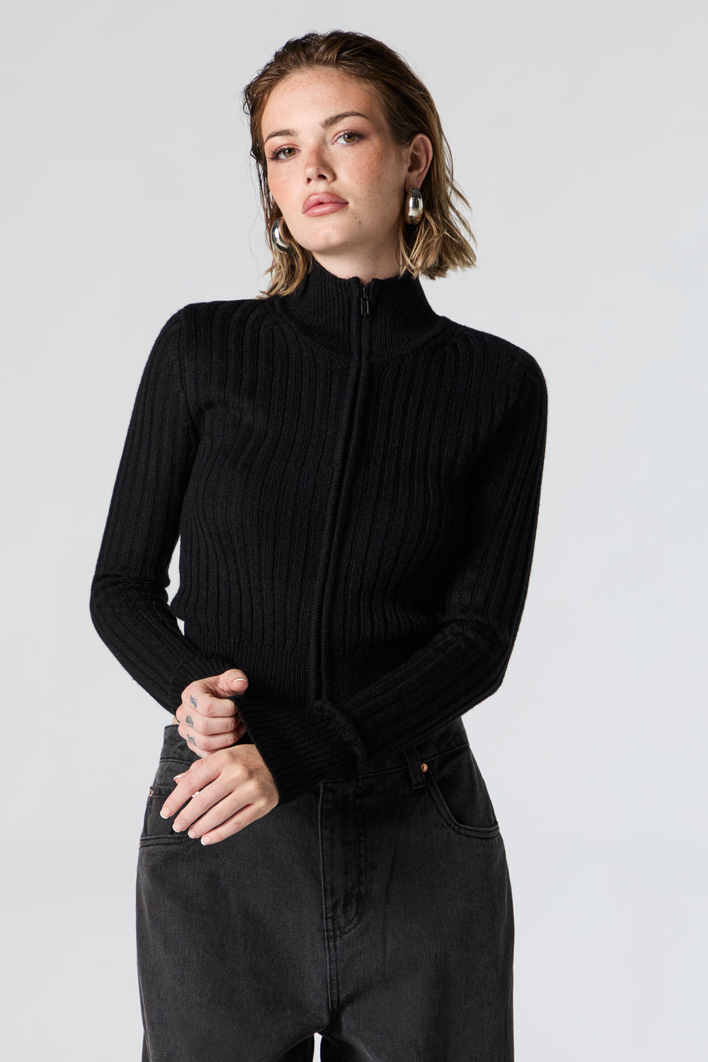 Ribbed Knit Zip-Up Sweater Ribbed Knit Zip-Up Sweater 4