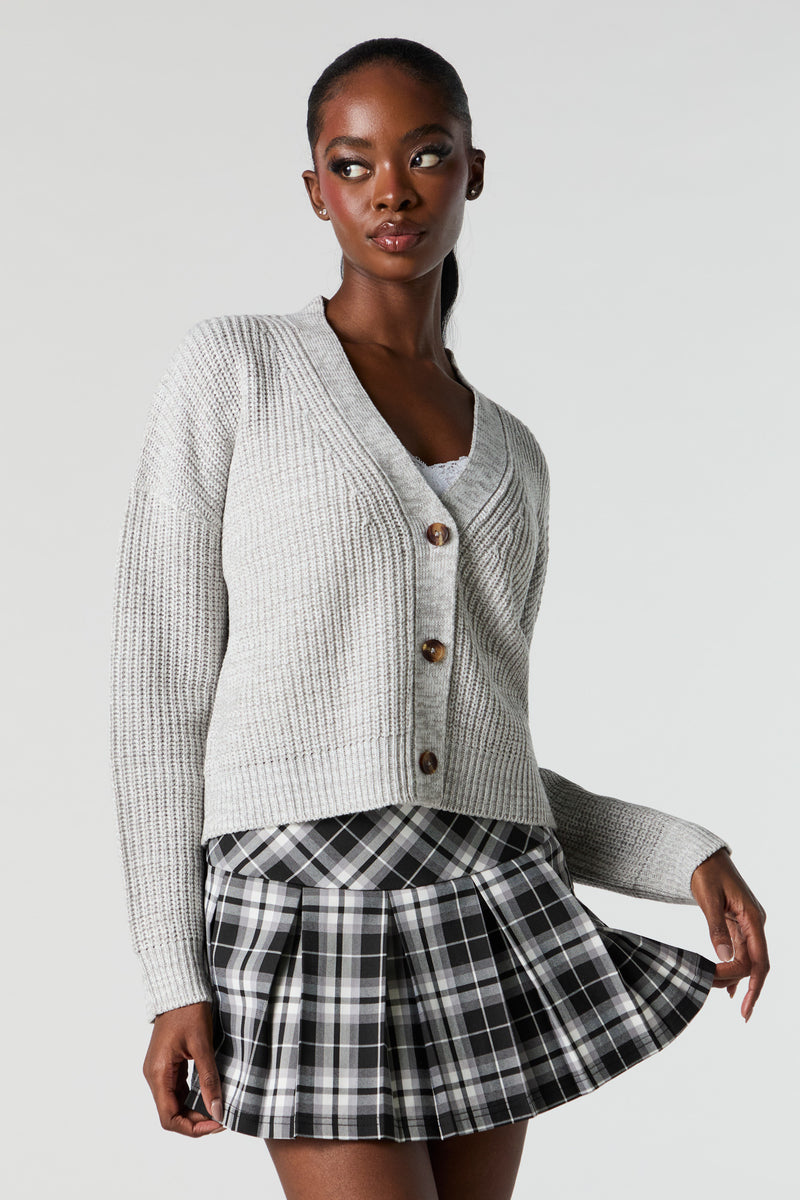 Ribbed Knit Button-Up Cardigan