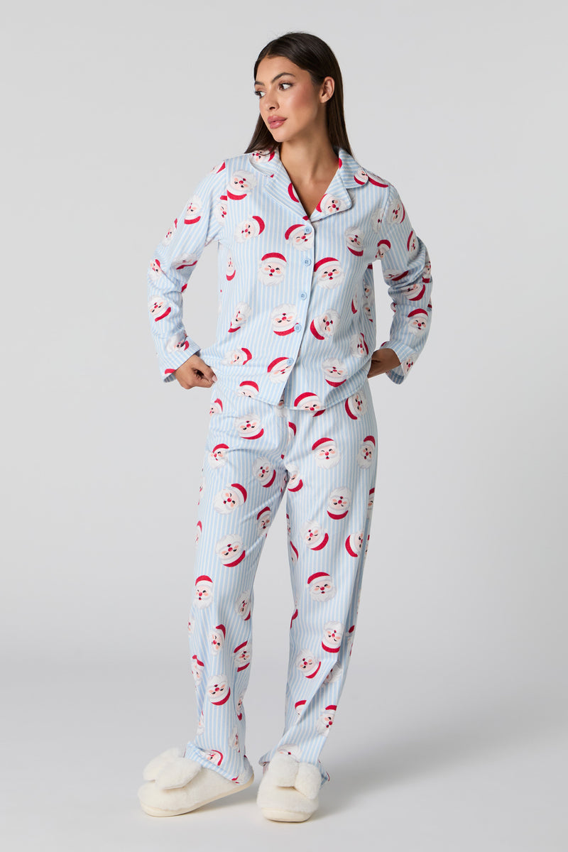 Womens Matching the Family Santa Flannel 2 Piece Pajama Set