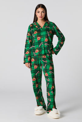 Womens Matching the Family Rudolph Flannel 2 Piece Pajama Set