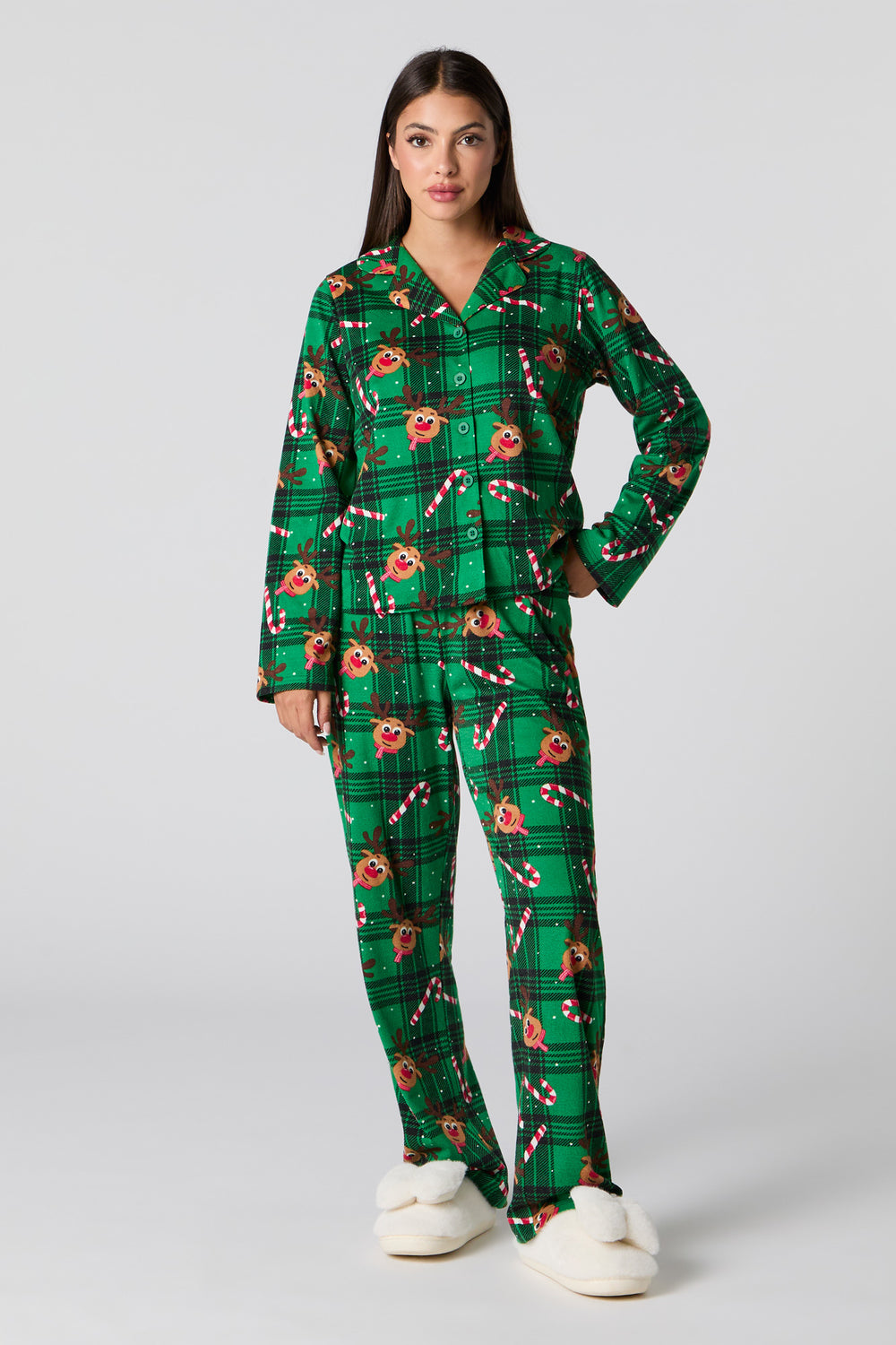 Womens Matching the Family Rudolph Flannel 2 Piece Pajama Set Womens Matching the Family Rudolph Flannel 2 Piece Pajama Set 1