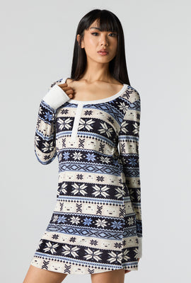 Womens Matching the Family Blue Fair Isle Pajama Dress