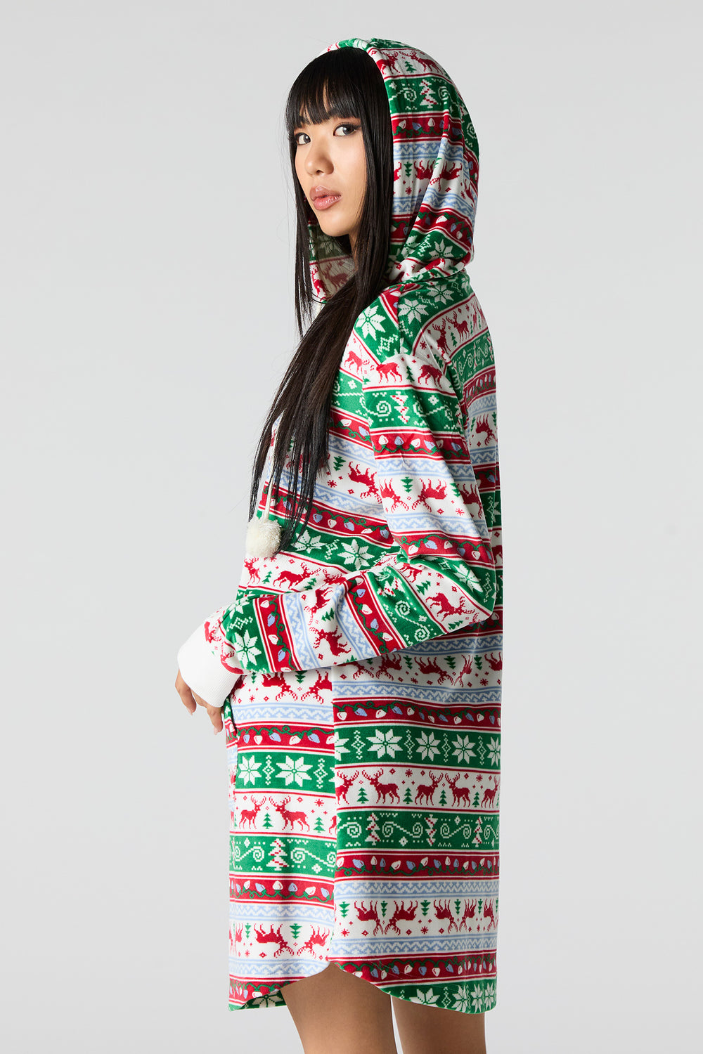 Womens Matching the Family Holiday Fair Isle Hooded Pajama Dress Womens Matching the Family Holiday Fair Isle Hooded Pajama Dress 2