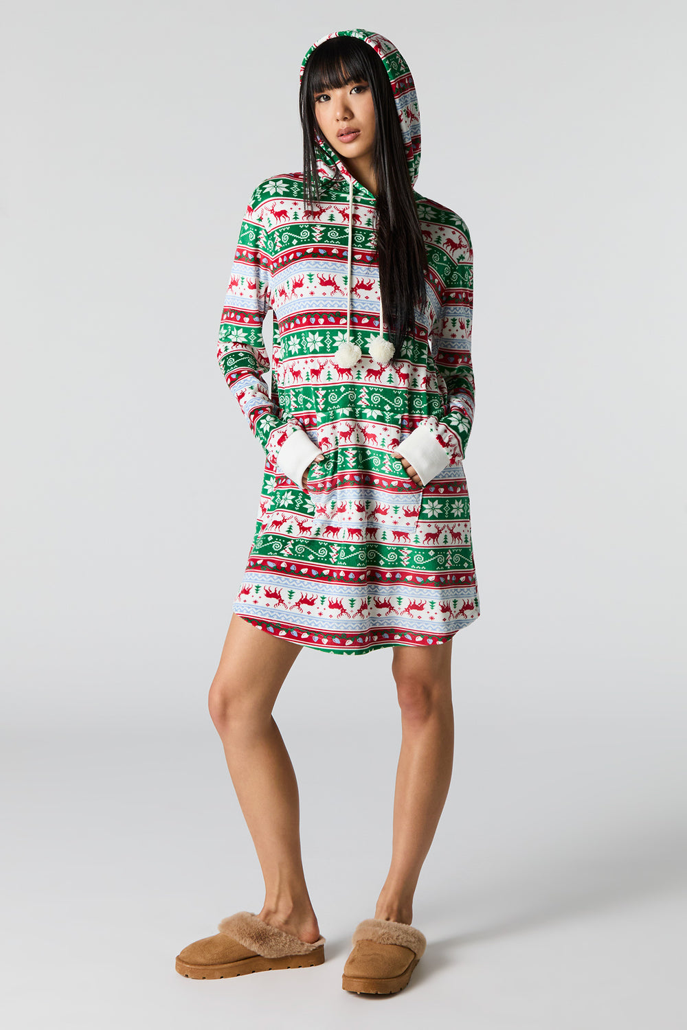 Womens Matching the Family Holiday Fair Isle Hooded Pajama Dress Womens Matching the Family Holiday Fair Isle Hooded Pajama Dress 3