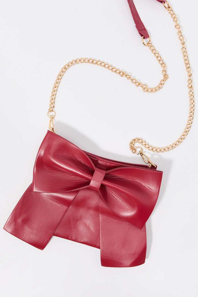 Faux Leather Bow Crossbody Purse