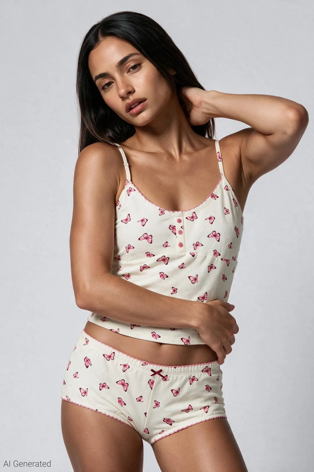 Printed Tank & Boy Short Pajama Set - Ivory