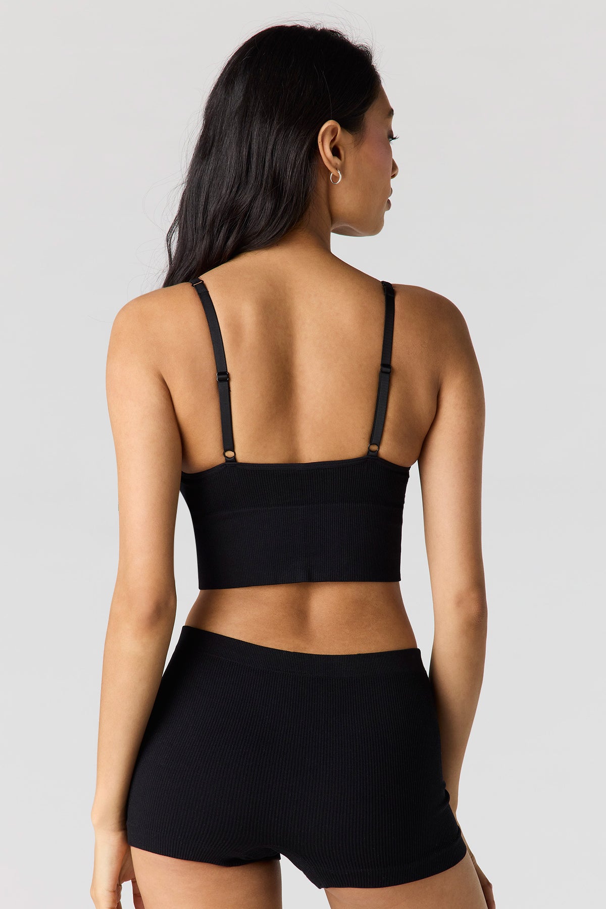 Alt View 3. Seamless Ribbed Padded Bralette - Black