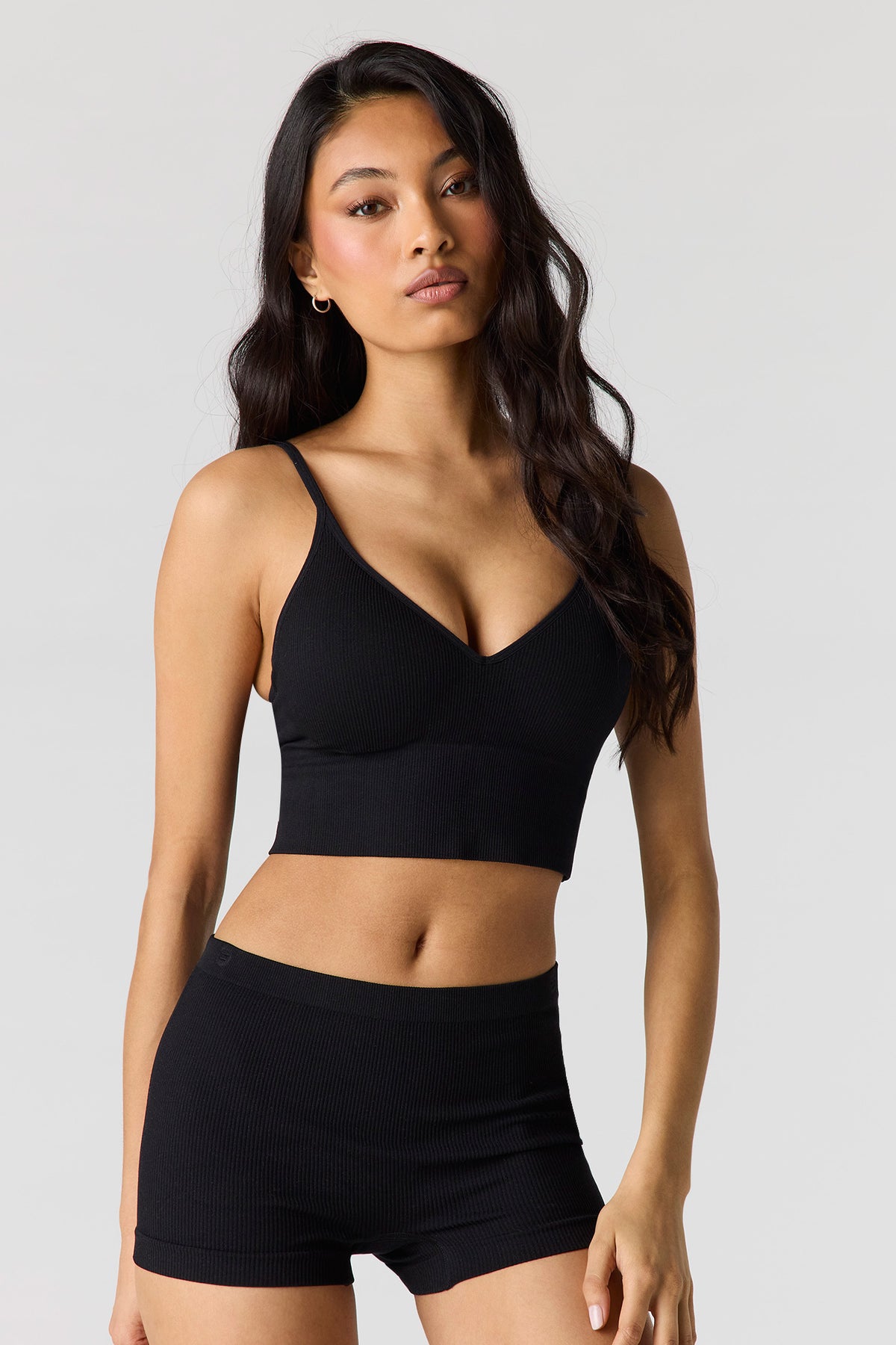 Seamless Ribbed Padded Bralette - Black