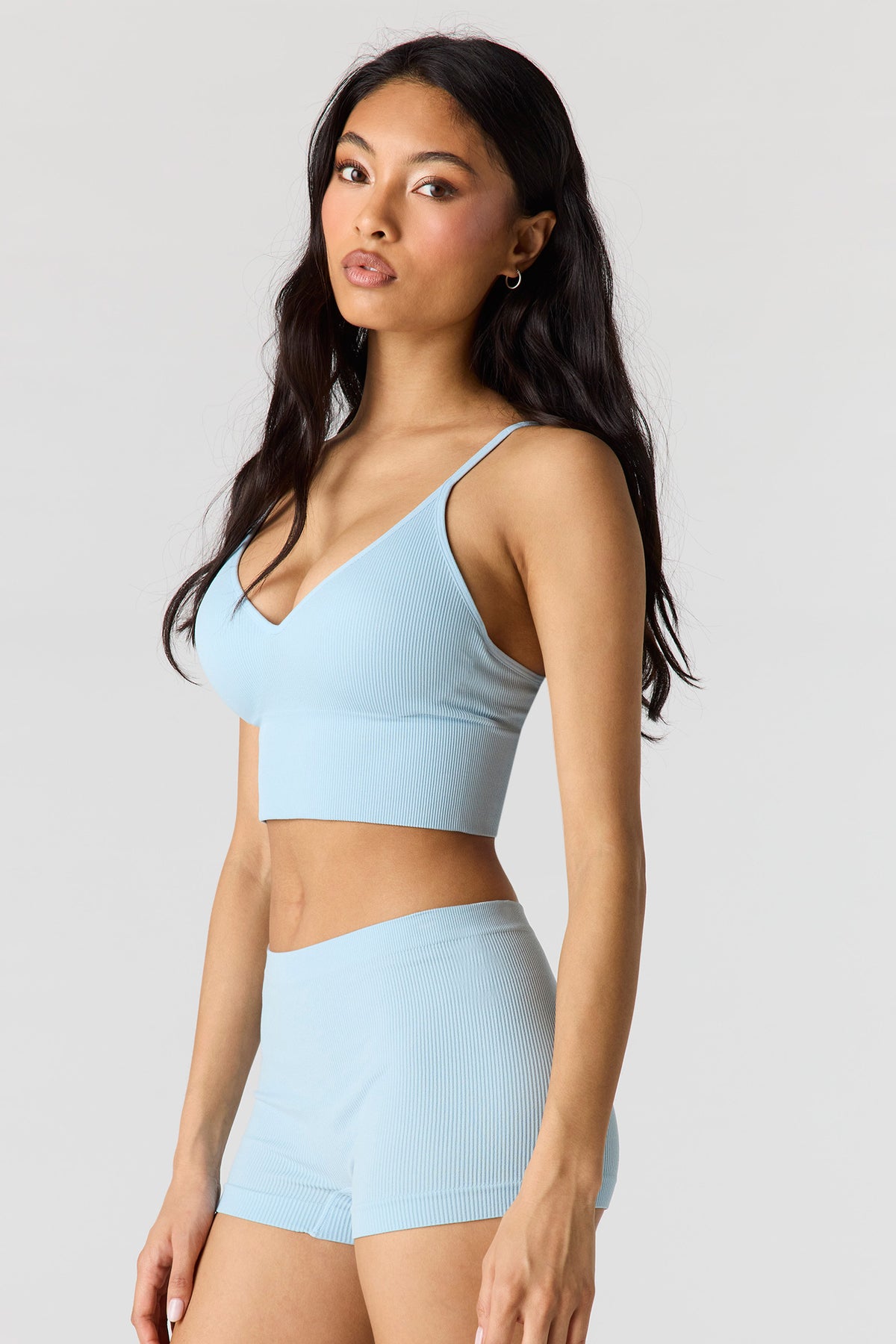 Alt View 2. Seamless Ribbed Padded Bralette - Light Blue
