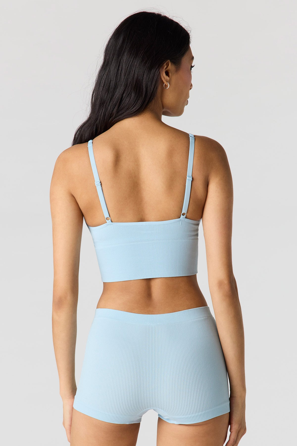 Alt View 3. Seamless Ribbed Padded Bralette - Light Blue