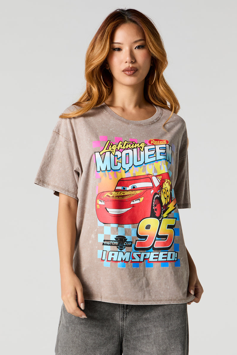 Lightning McQueen Graphic Washed Boyfriend T-Shirt