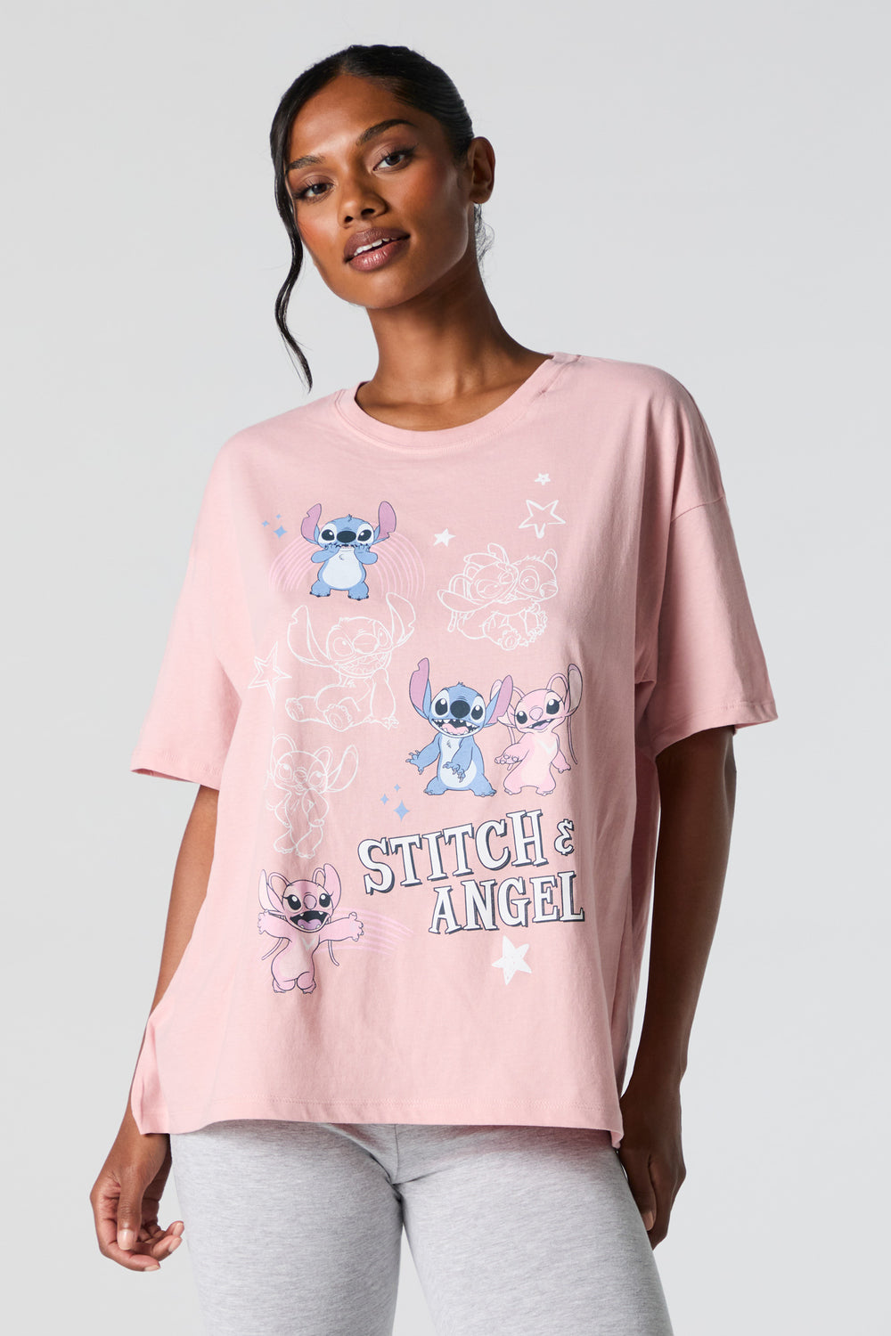 Angel and Stitch Graphic Boyfriend T-Shirt Angel and Stitch Graphic Boyfriend T-Shirt 1