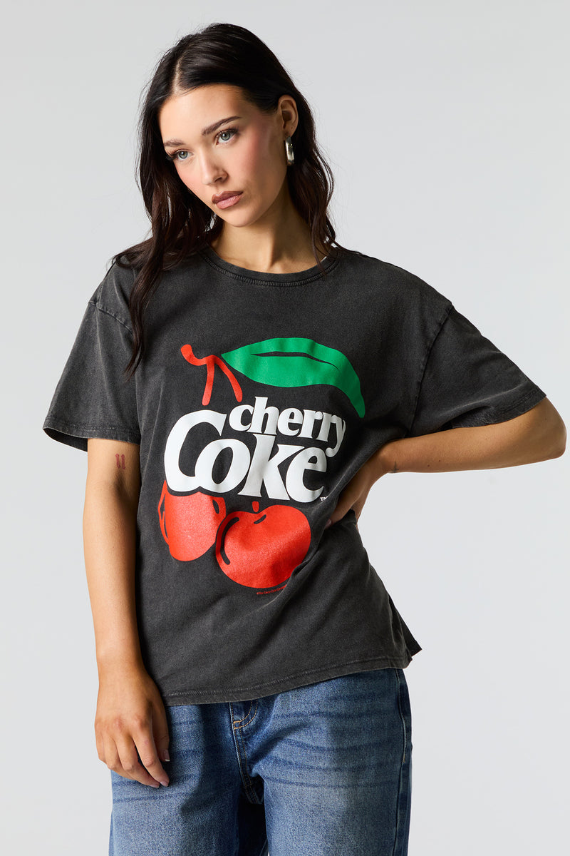 Cherry Coke Graphic Washed Boyfriend T-Shirt