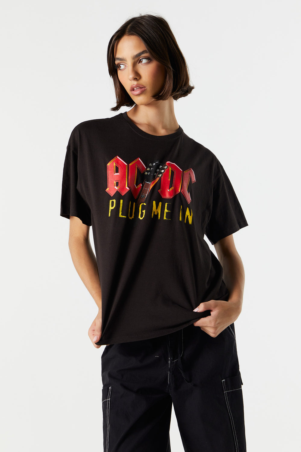 Black ACDC Graphic Boyfriend T-Shirt Black ACDC Graphic Boyfriend T-Shirt 1
