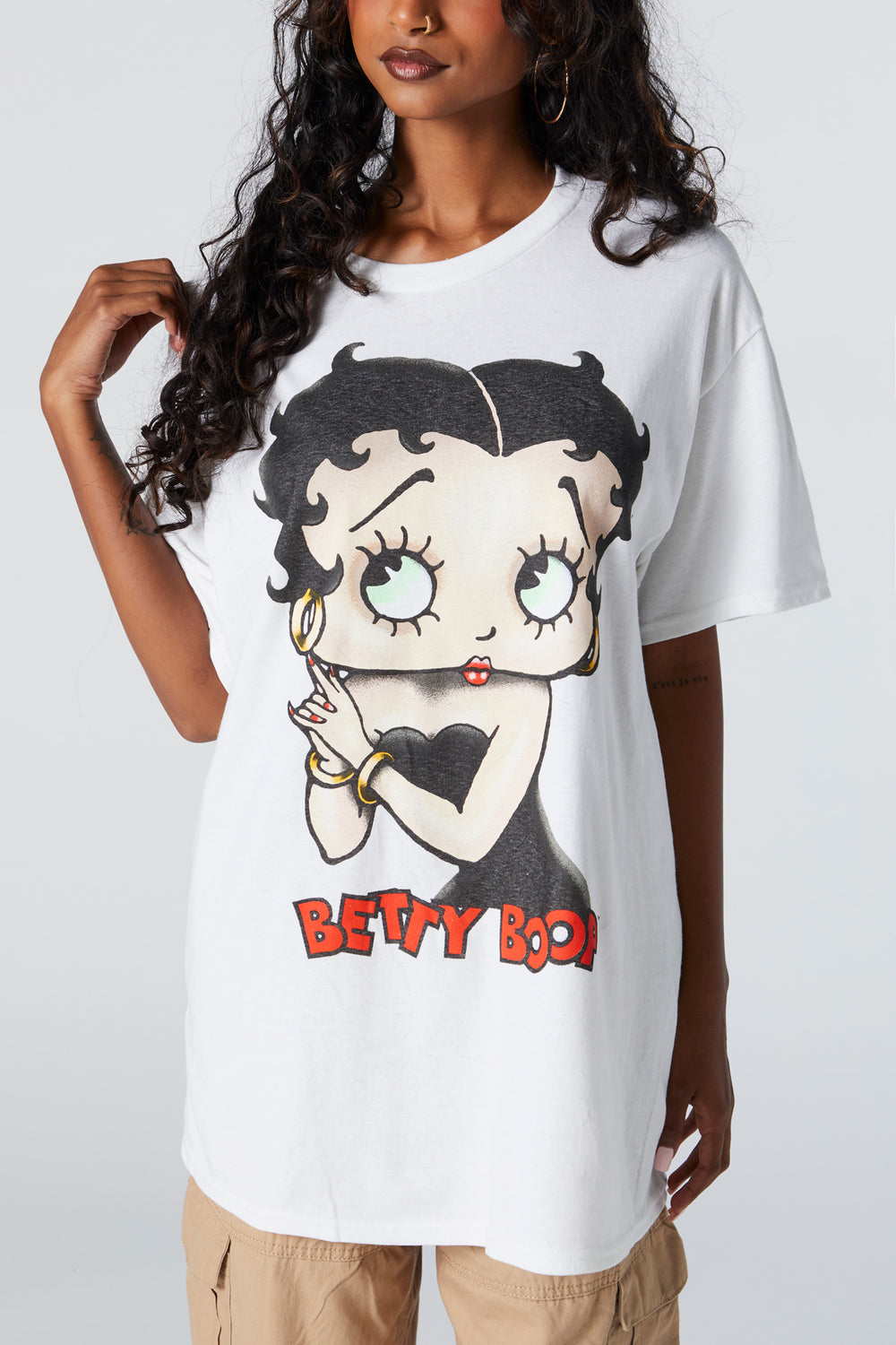 Betty Boop White Graphic Boyfriend T-Shirt Betty Boop White Graphic Boyfriend T-Shirt 2