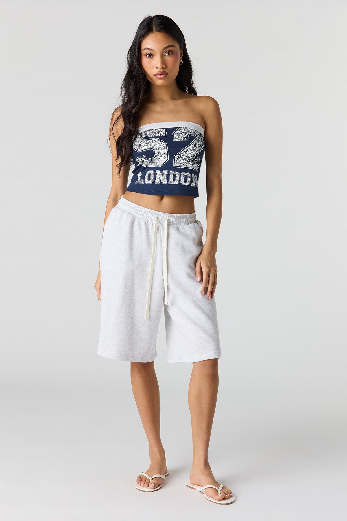 Alt View 3. Contrast Graphic Tube Top - Navy