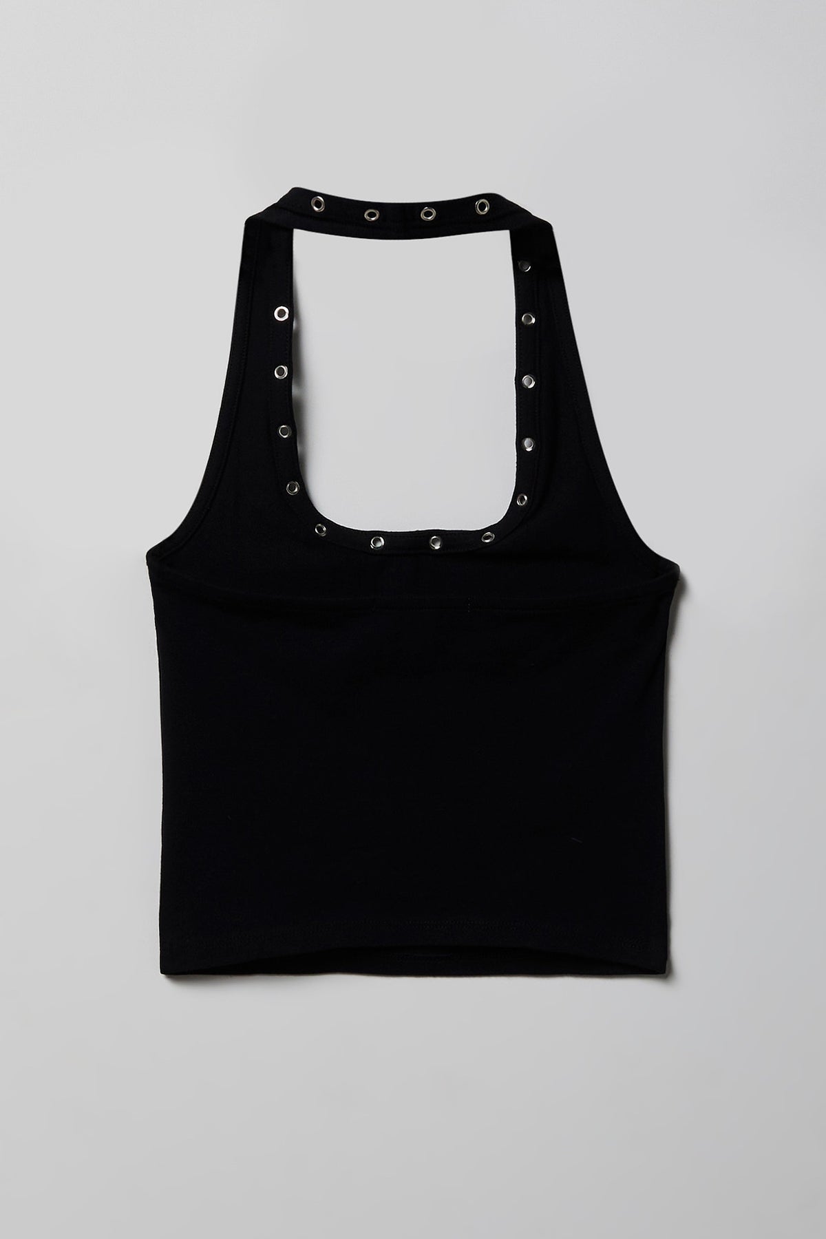 Alt View 5. Graphic Grommet Trim Halter Top - Black