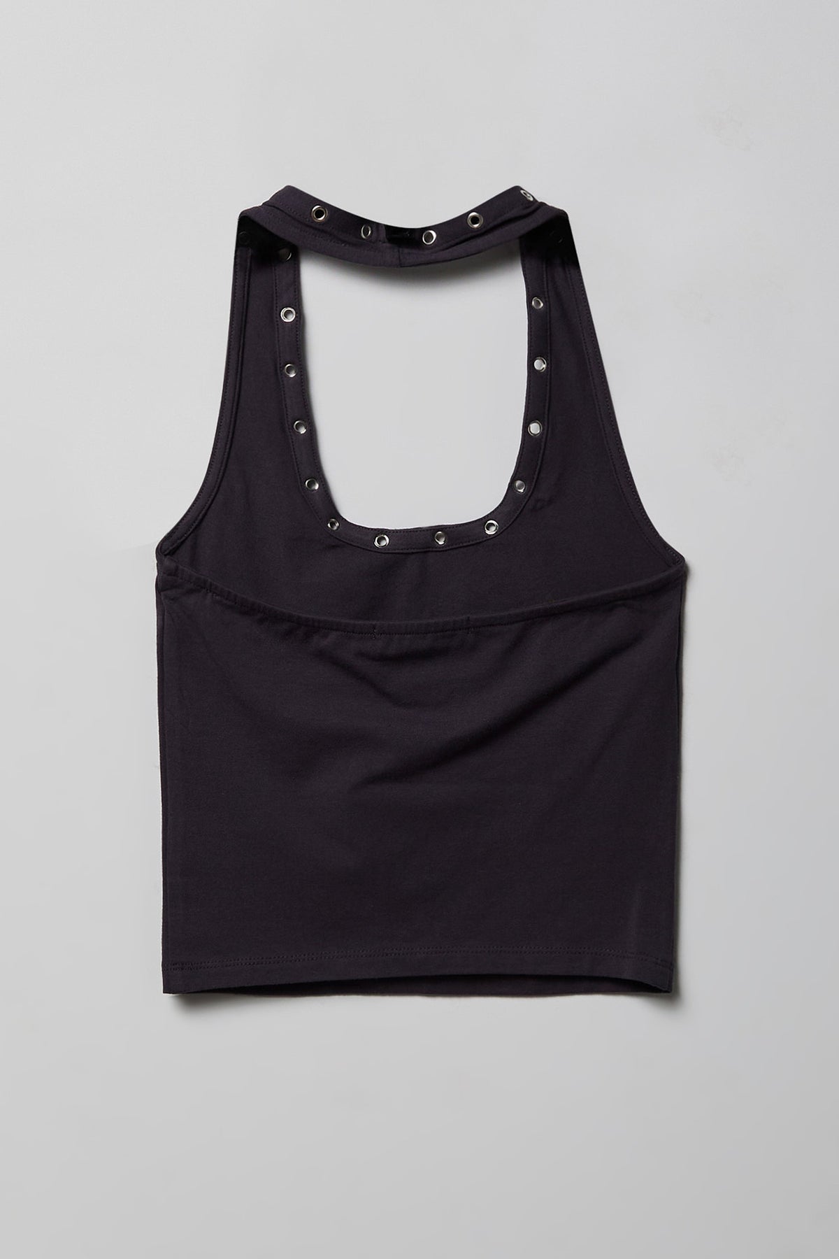 Alt View 5. Graphic Grommet Trim Halter Top - Charcoal