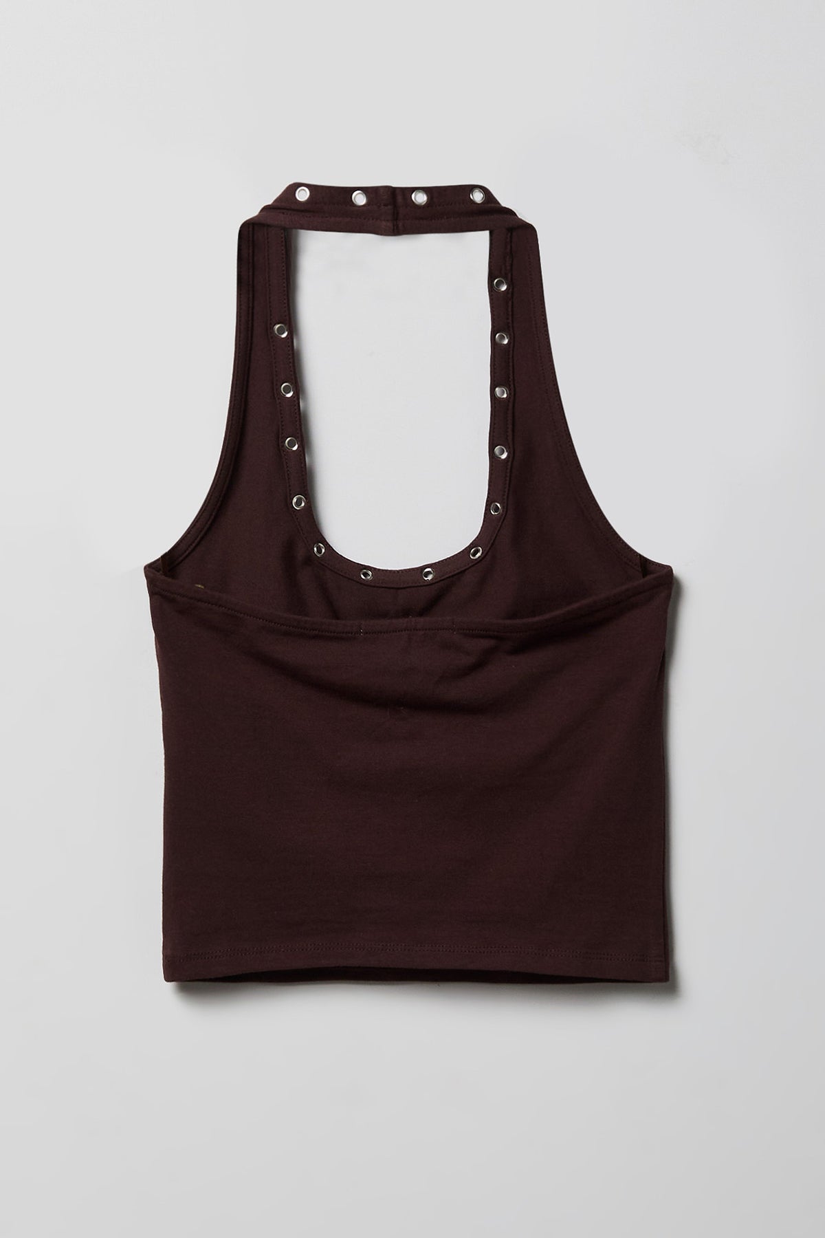 Alt View 5. Graphic Grommet Trim Halter Top - Brown