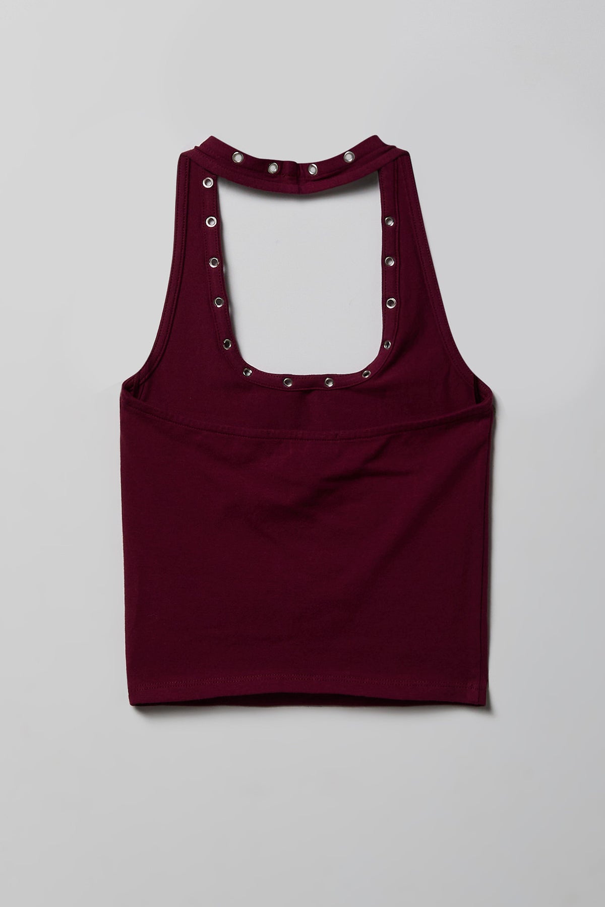 Alt View 5. Graphic Grommet Trim Halter Top - Burgundy