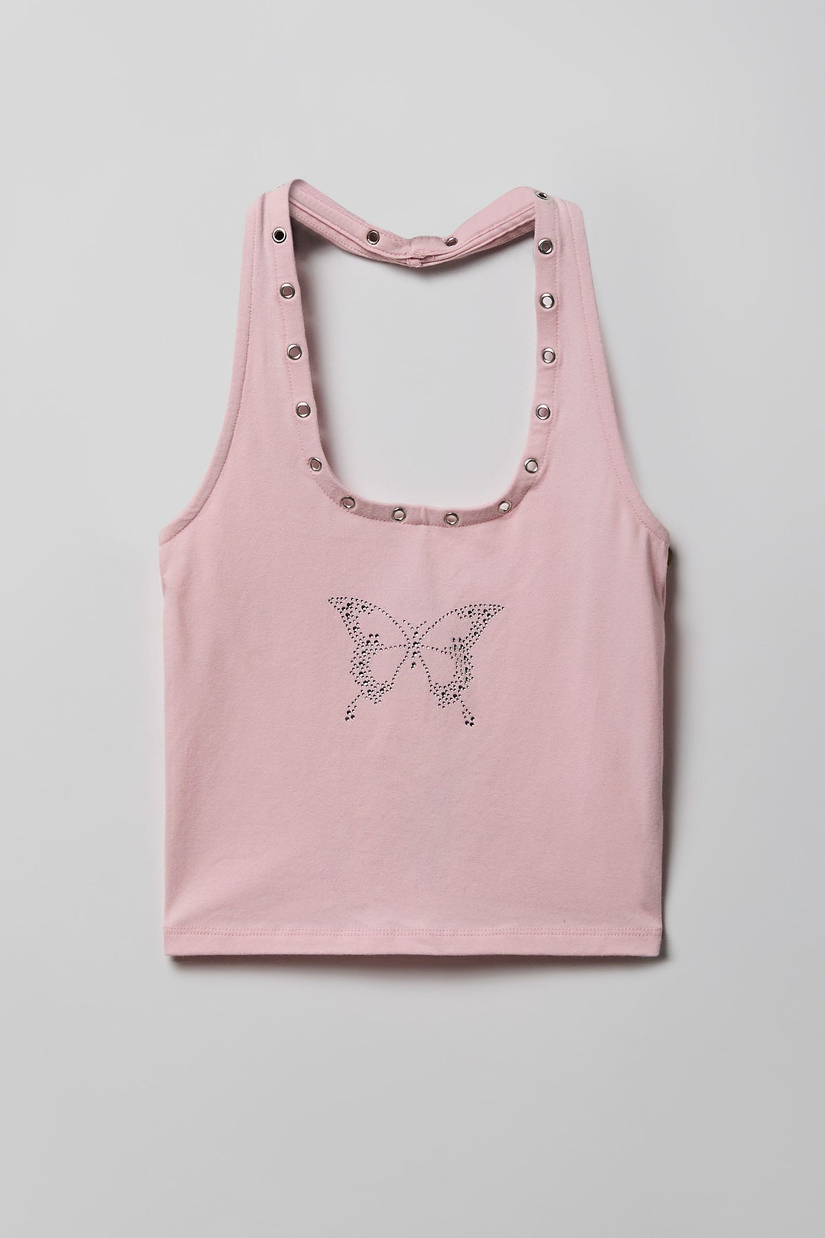 Alt View 4. Graphic Grommet Trim Halter Top - Light Pink