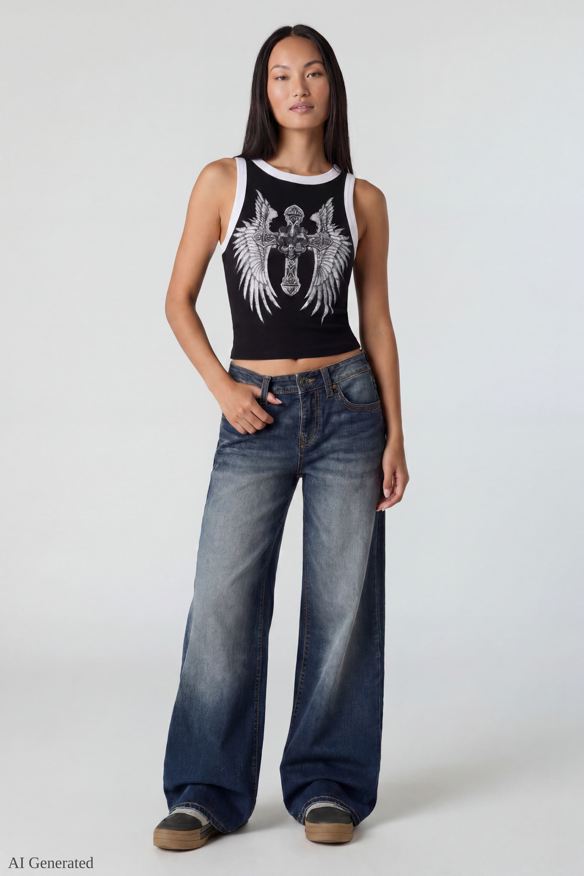Alt View 2. Graphic Ringer Tank - Black