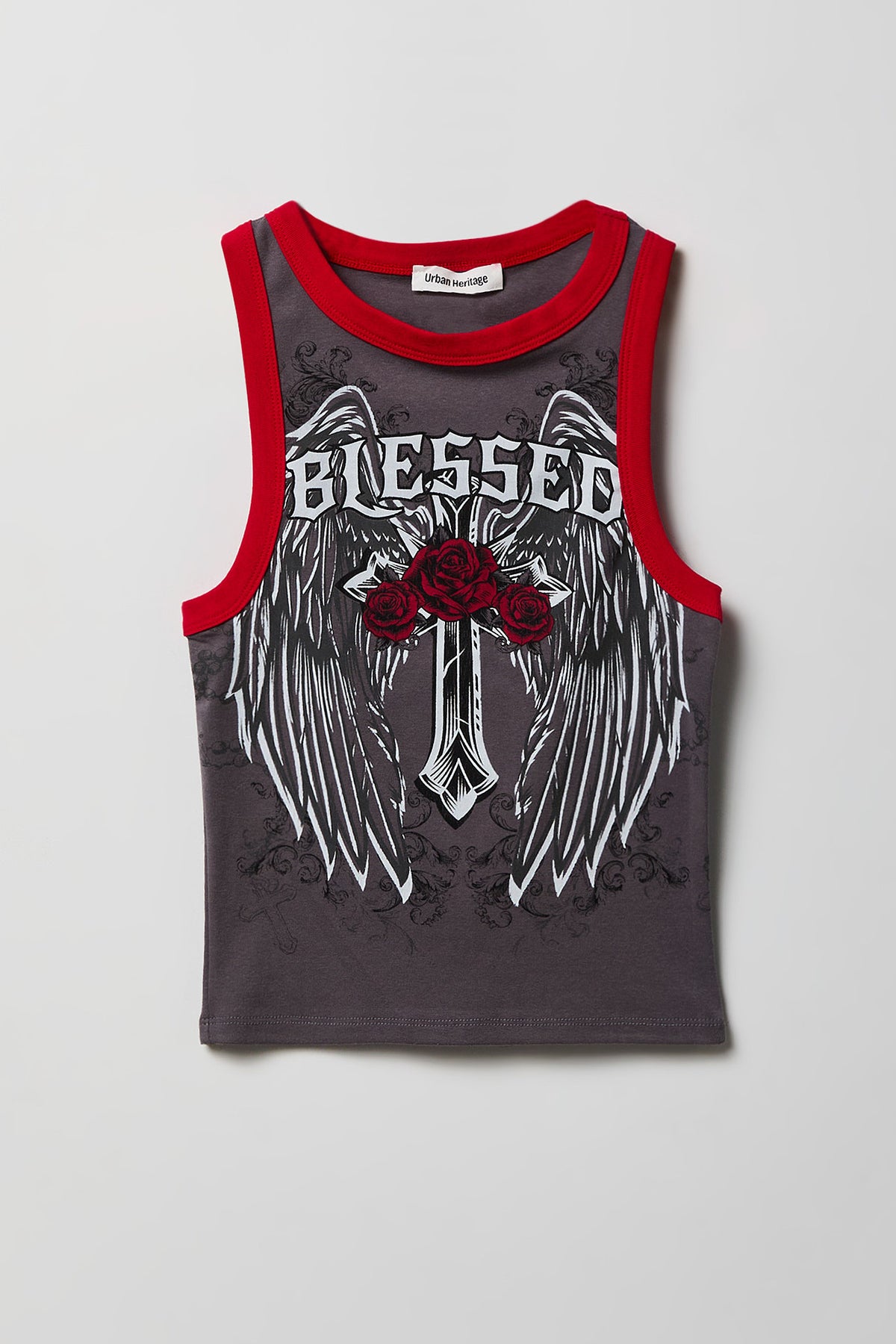 Graphic Ringer Tank - Dark Grey