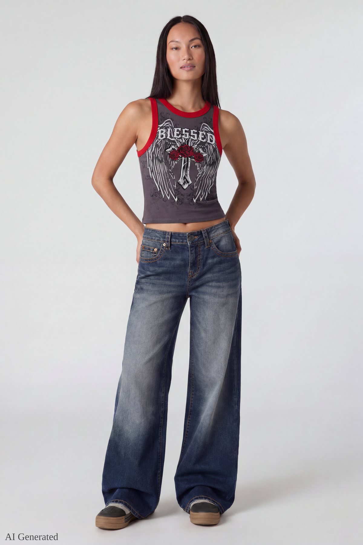 Alt View 2. Graphic Ringer Tank - Dark Grey