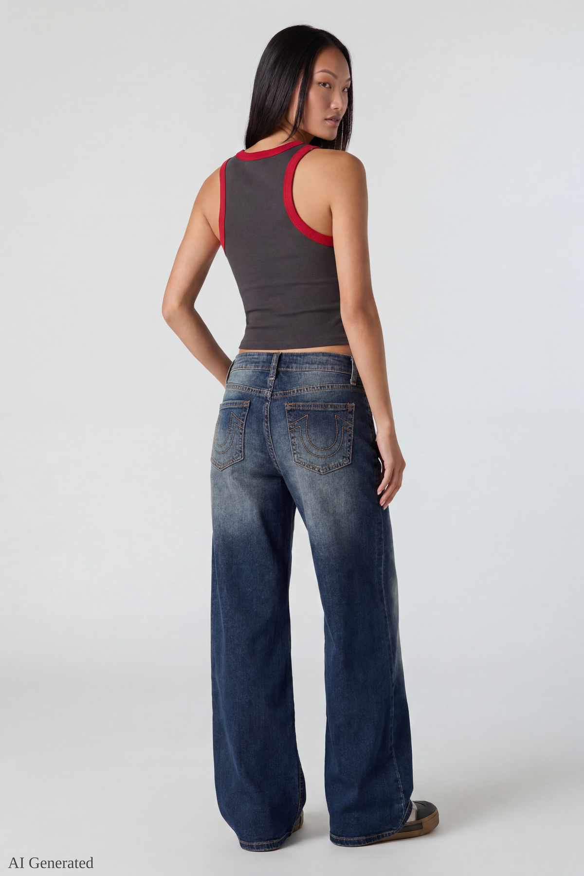 Alt View 3. Graphic Ringer Tank - Dark Grey