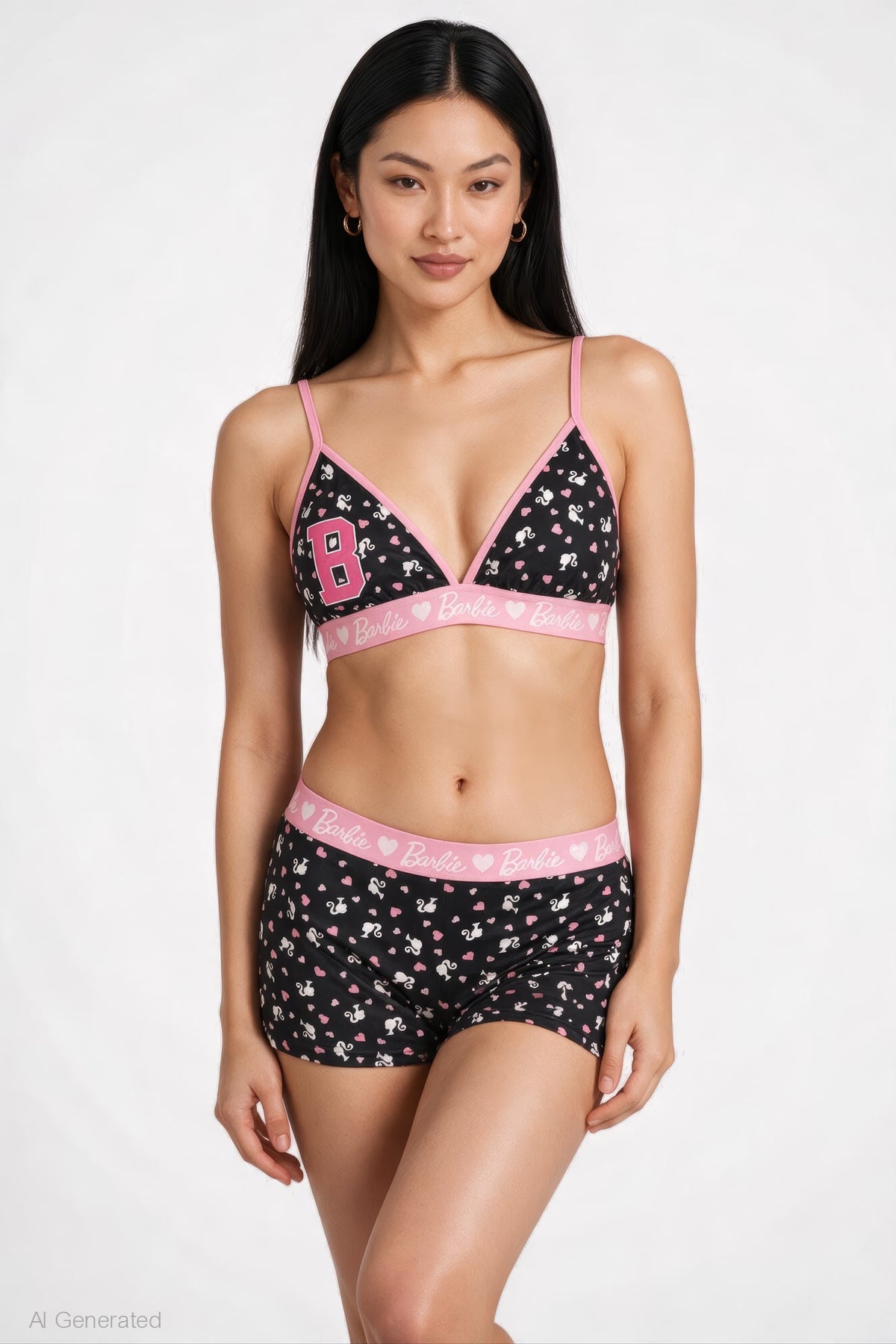Barbie Triangle Bra & Boy Short Set - Black