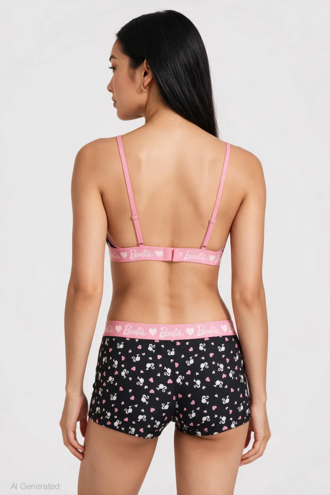 Alt View 2. Barbie Triangle Bra & Boy Short Set - Black