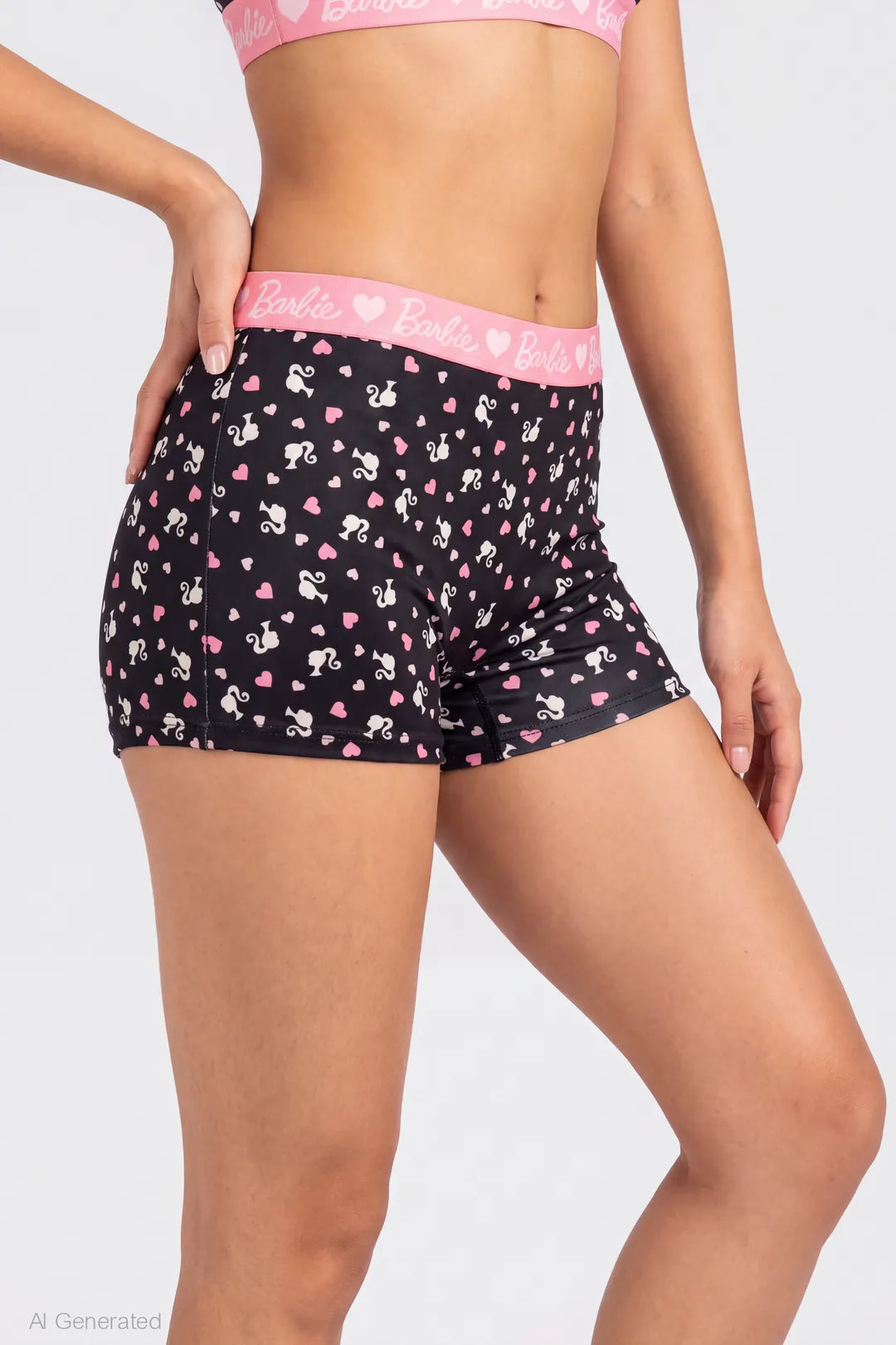 Alt View 4. Barbie Triangle Bra & Boy Short Set - Black