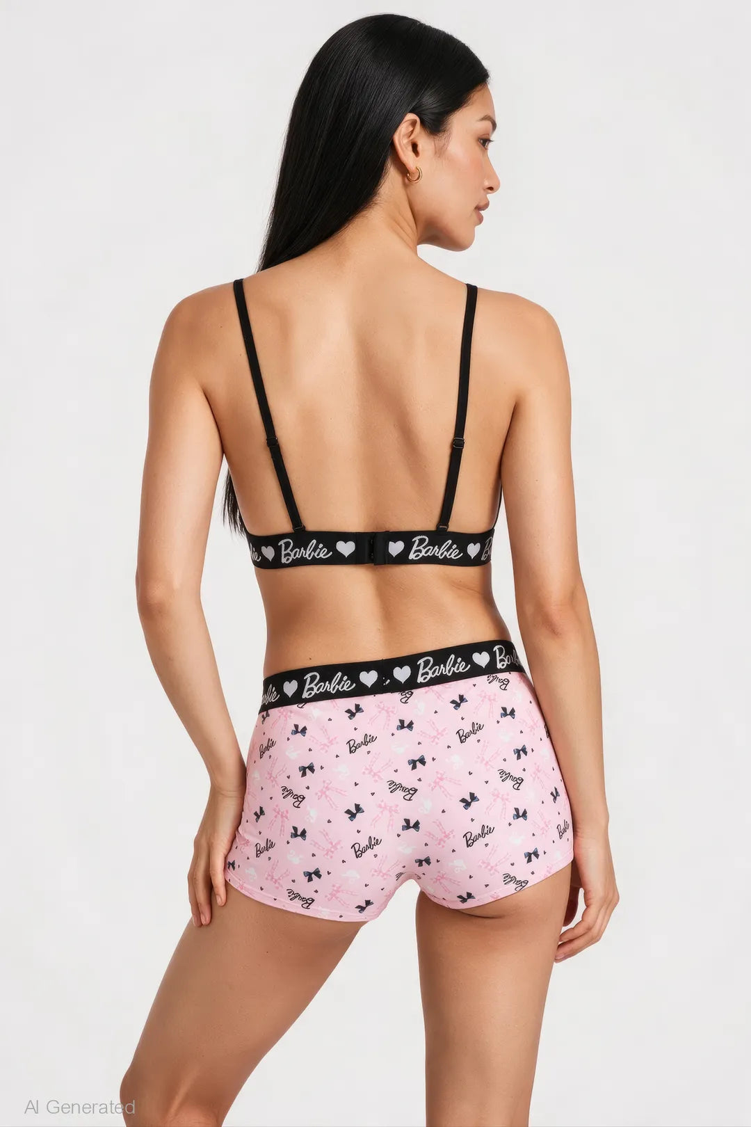 Alt View 2. Barbie Triangle Bra & Boy Short Set - Light Pink