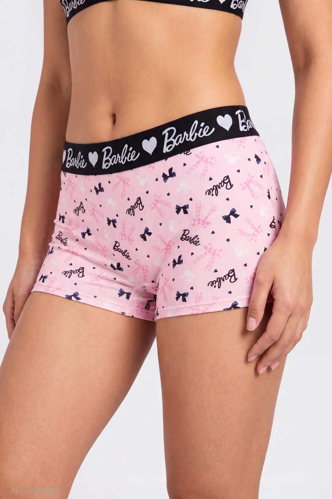 Alt View 4. Barbie Triangle Bra & Boy Short Set - Light Pink