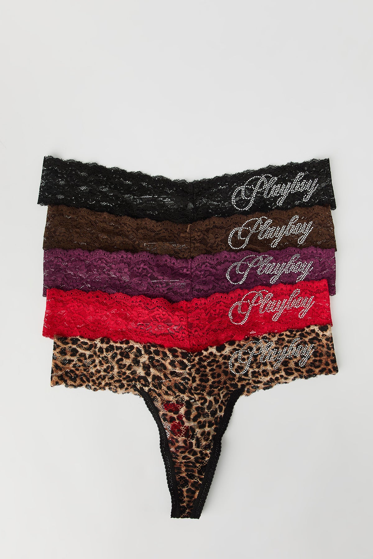 Alt View 4. Playboy Lace Thong Panty (5 Pack) - Black